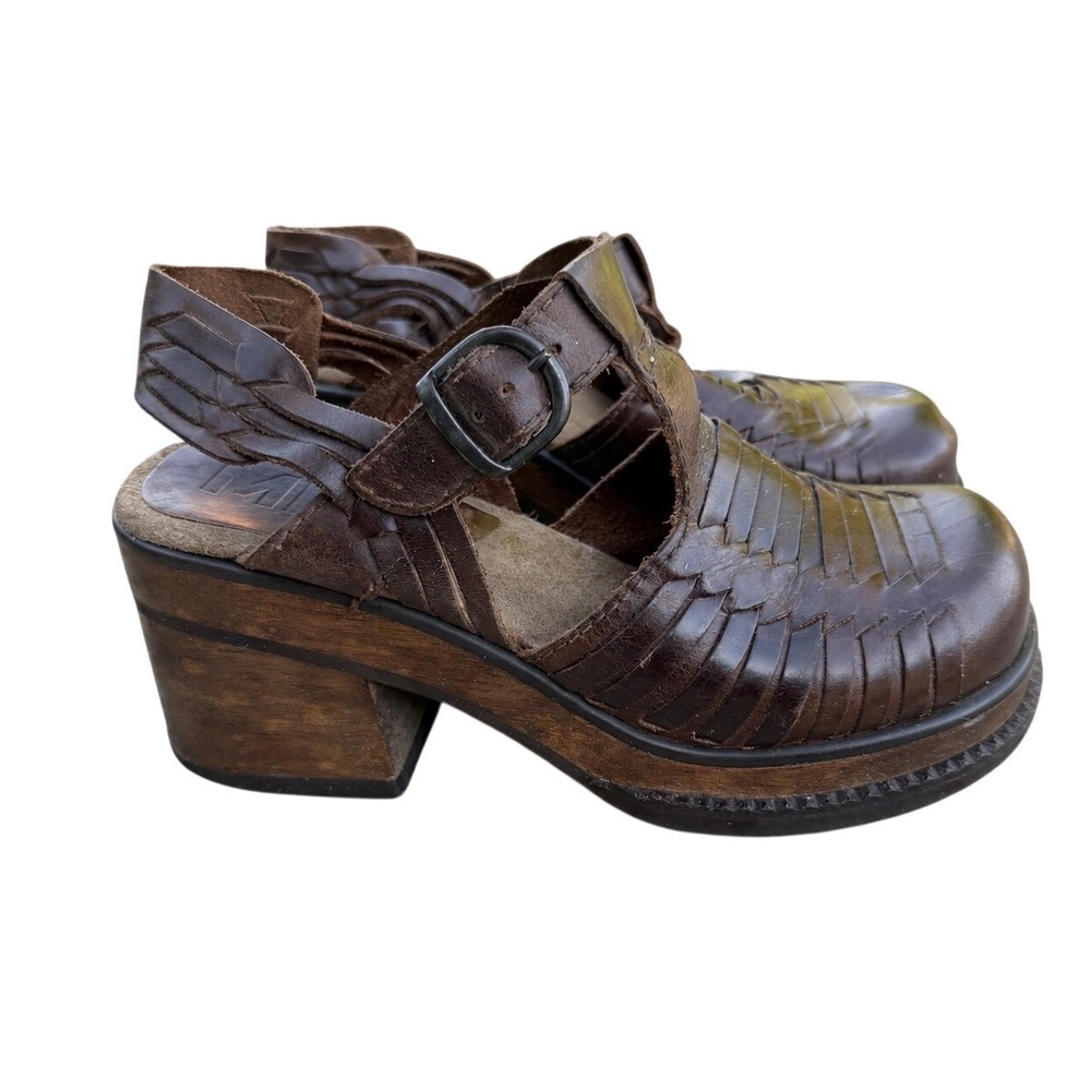 MIA Vintage Y2K Brown Leather Woven Fisherman Platform Sandals Chunky Heel 7M